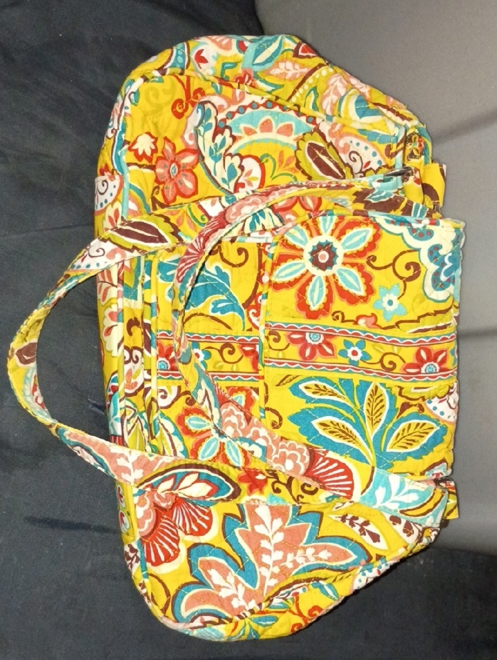 Vintage Vera Bradley Provencial Paisley Yellow Floral Quilted Tote Bag